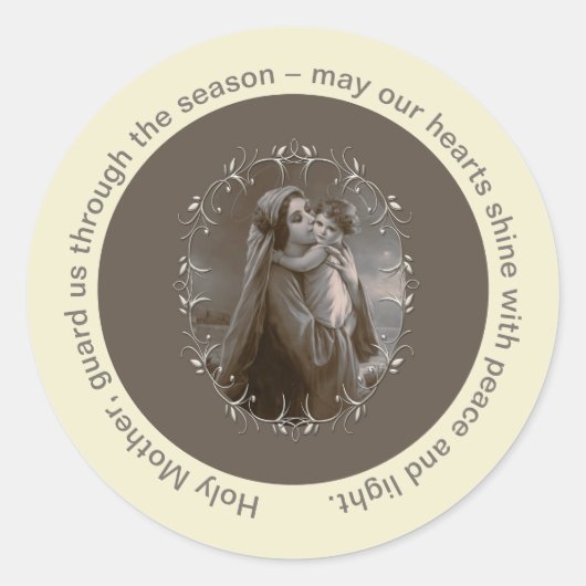 Vintage Madonna und Kind mit Silberrahmen Runder Aufkleber (Vorderseite)