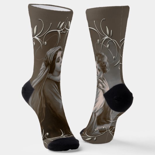 Vintage Madonna und Kind mit Silberrahmen Socken (Gewinkelt)