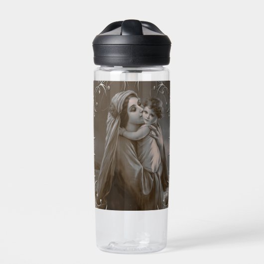 Vintage Madonna und Kind mit Silberrahmen Trinkflasche (Vorderseite)