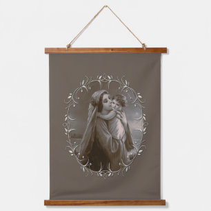 Vintage Madonna und Kind mit Silberrahmen Wandteppich Mit Holzrahmen