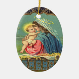 Vintage-Madonna-und-Kind-Ornament Keramik Ornament