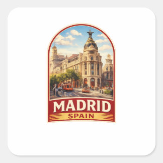 Vintage Madrid Spain Travel Poster Style Design Quadratischer Aufkleber