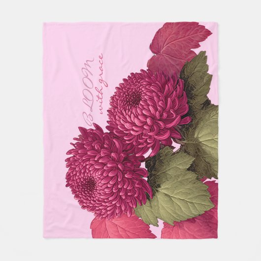 Vintage Magenta Chrysanthemen-Botanik Fleecedecke (Vorderseite)