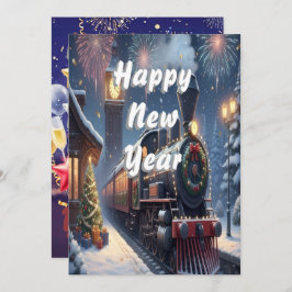 Vintage Magical Express New Year Holiday Card Feiertagskarte