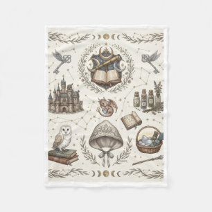 Vintage Magische Elemente Skizze Raster Botanische Fleecedecke