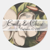 Vintage Magnolia-Hochzeitsticker Runder Aufkleber (Vorderseite)
