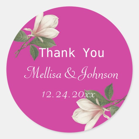 Vintage magnolia rosa Gastgeschenk Hochzeit danke Runder Aufkleber (Vorderseite)