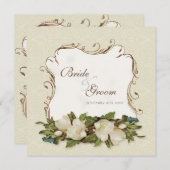 Vintage Magnolia Wirbel Damask Wedite Einladung (Vorne/Hinten)