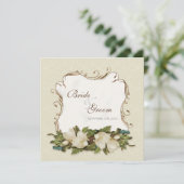 Vintage Magnolia Wirbel Damask Wedite Einladung (Stehend Vorderseite)
