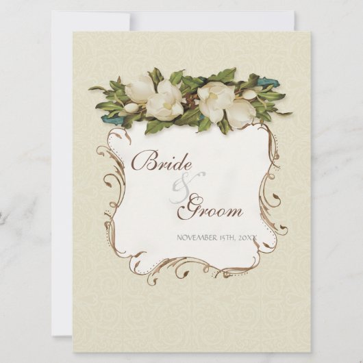 Vintage Magnolia Wirbel Damask Wedite Einladung (Vorderseite)