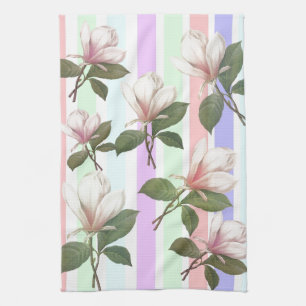 Vintage-Magnolie floral in weichen Farbstreifen Mä Küchentuch