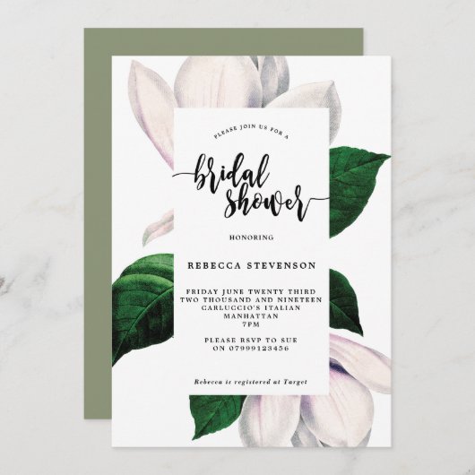 Vintage Magnolien-Brautpartyeinladung Einladung (Vorne/Hinten)