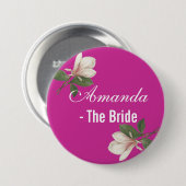 Vintage magnolische Blume in Rosa. Button (Vorne & Hinten)
