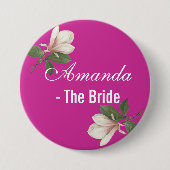 Vintage magnolische Blume in Rosa. Button (Vorderseite)