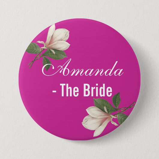 Vintage magnolische Blume in Rosa. Button (Vorderseite)