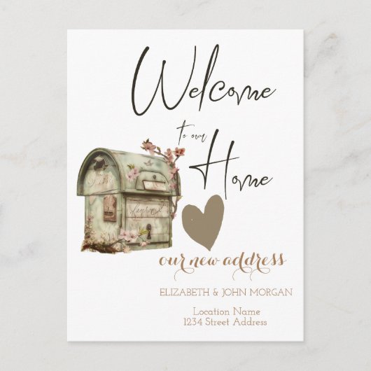 Vintage Mailbox, Neue Adresse hören Ankündigungspostkarte (Vorderseite)