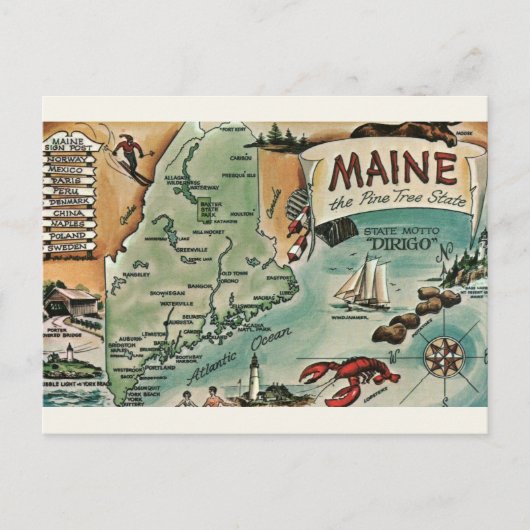 Vintage-Maine-Karte Postkarte (Vorderseite)
