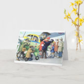 Vintage Mainzer Katzen - Flughafen-Ankunfts-Kuss, Karte (Gelbe Blume)