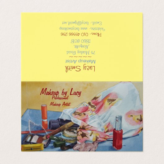 Vintage Make-up-Tasche für Kosmetikerin Visitenkarten (Außenseite Aufgefaltet)