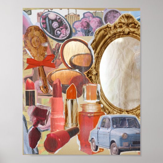 Vintage Makeup-Collage Poster (Vorne)