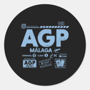 Vintage Malaga Agp Flughafen Code Reise Tag Retro Runder Aufkleber