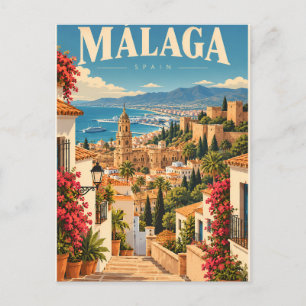 Vintage Málaga Spanien Küstenstadt Postkarte
