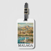 Vintage Malaga Spanien Reise Kunstwerk Gepäckanhänger (Vorderseite Vertikal)