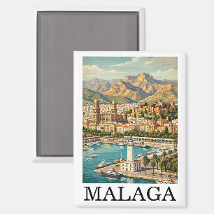 Vintage Malaga Spanien Reise Kunstwerk Magnet