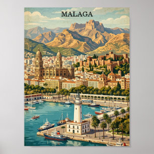 Vintage Malaga Spanien Reise Kunstwerk Poster