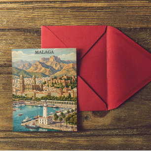 Vintage Malaga Spanien Reise Kunstwerk Postkarte