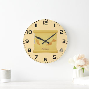Vintage-Malaysia-Kartenrolle Old World Travel Große Wanduhr