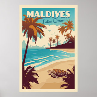 Vintage-Maldives-Meereschildkrötenposter Poster