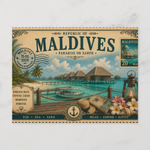 Vintage-Maldives-Urlaubs-Souvenir Postkarte