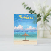 Vintage Malediven Tropical Beach Parasol Postkarte (Stehend Vorderseite)