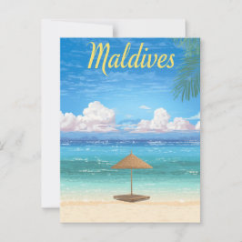 Vintage Malediven Tropical Beach Parasol Postkarte