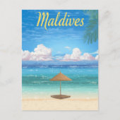 Vintage Malediven Tropical Beach Parasol Postkarte (Vorderseite)