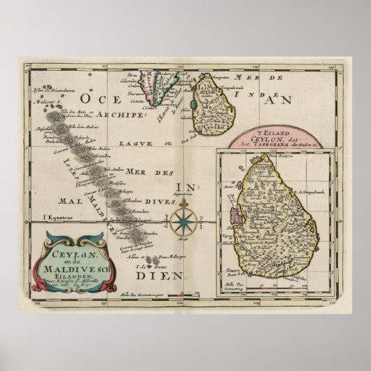 Vintage Malediven und Sri Lanka Map (1705) Poster (Vorne)