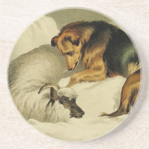 Vintage Malerei: Deutscher Schneehund Sandstein Untersetzer