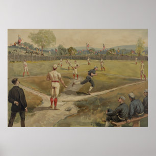 Vintage Malerei eines Baseball-Spiels (1887) Poster