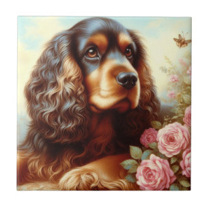 Vintage-Malerei eines Cocker Spaniels Fliese