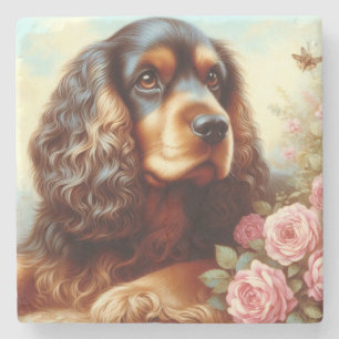 Vintage-Malerei eines Cocker Spaniels Steinuntersetzer