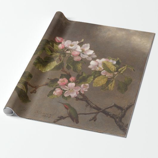 Vintage Malerei Hummingbird und Apple Blüten Geschenkpapier (Ungerollt)