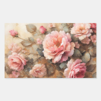 Vintage Malerei in Rosen, Rosen, Rosa, Rose Rechteckiger Aufkleber
