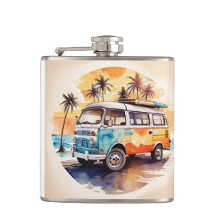 Vintage Malerei Minibus am Strand Flachmann