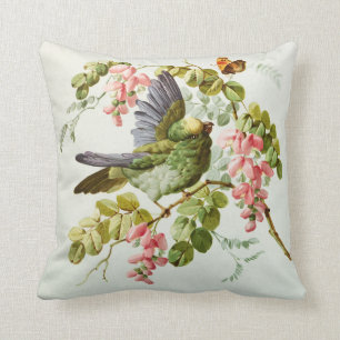 Vintage Malereirosagrünvogel boho Chic-Blumen Kissen