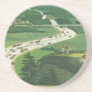 Vintage malerische amerikanische Autobahnen, Autos Getränkeuntersetzer