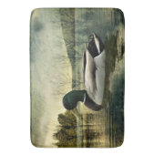 Vintage Mallard Duck Weathered Postcard Badematte (Vorderseite Vertikal)