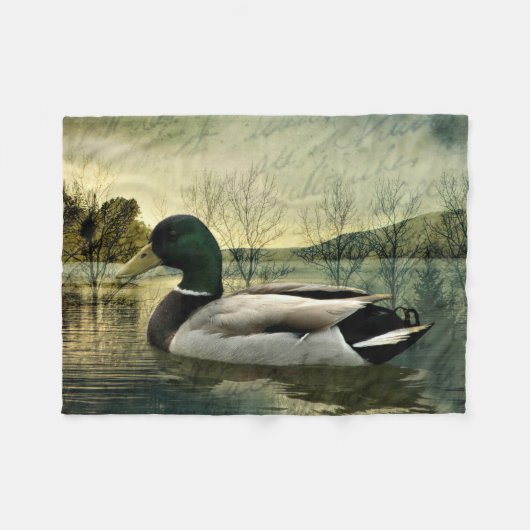 Vintage Mallard Duck Weathered Postcard Fleecedecke (Vorderseite (Horizontal))