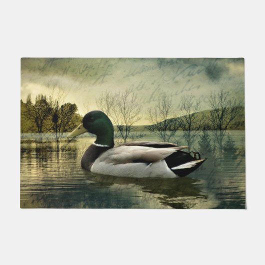 Vintage Mallard Duck Weathered Postcard Fußmatte (Vorderseite)