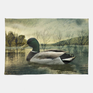 Vintage Mallard Duck Weathered Postcard Geschirrtuch